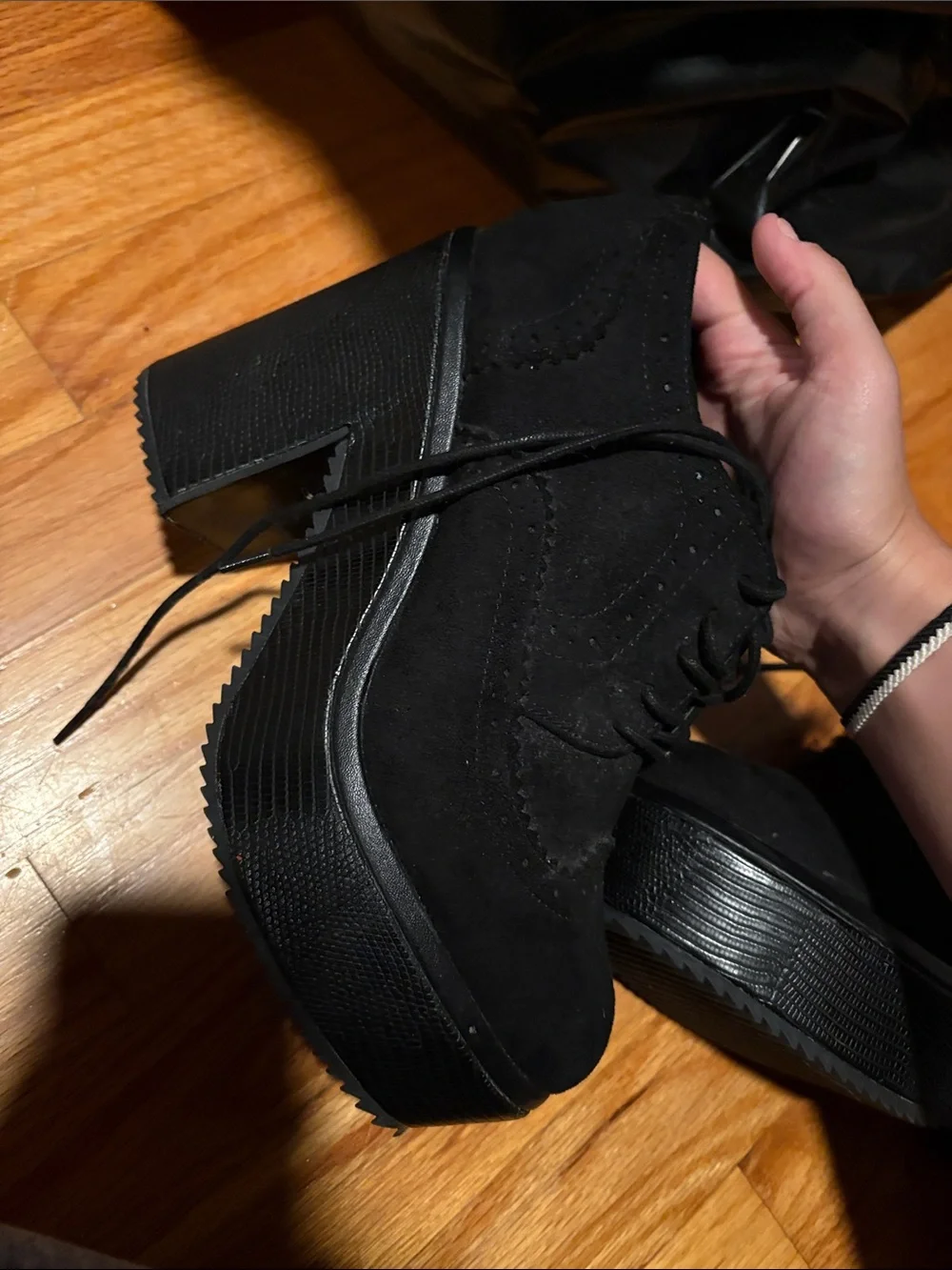 Black Suede Platform Lace-Up Heels